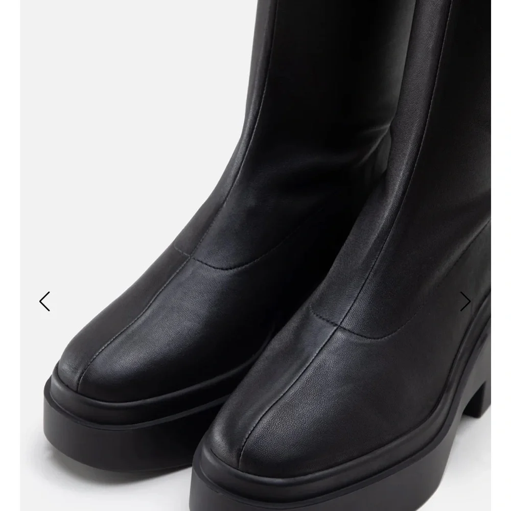 Robert Clergerie Nova Suede Stretch Black Platform Boots - Picture 3 of 12